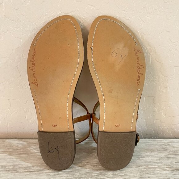 Sam Edelman Sandals 6.5 Tan Turquoise Blue Stones Beads Cork Thong T Strap Flat - Picture 9 of 12